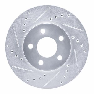 Chrysler Neon Brake Rotor (1) - Front Left - R1 Concepts - Drilled & Slotted - Silver - `00-`05